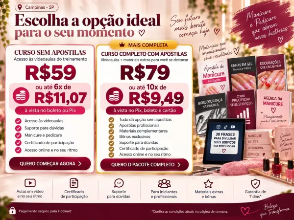 Preço e parcelamento do curso de manicure online para Campinas