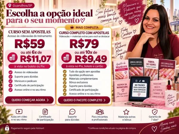 Preço e parcelamento do curso de manicure online para Guarulhos
