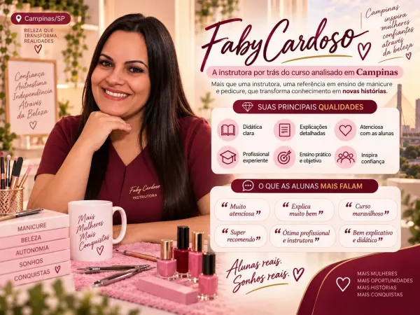 Faby Cardoso instrutora do curso de manicure analisado para Campinas