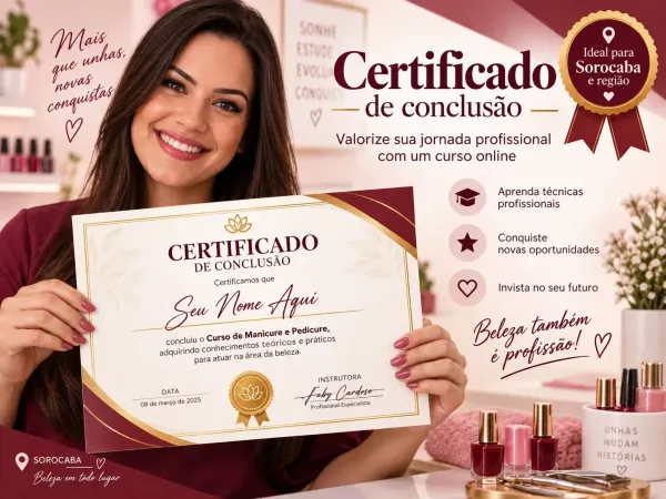 Certificado divulgado no curso de manicure analisado para quem mora em Sorocaba