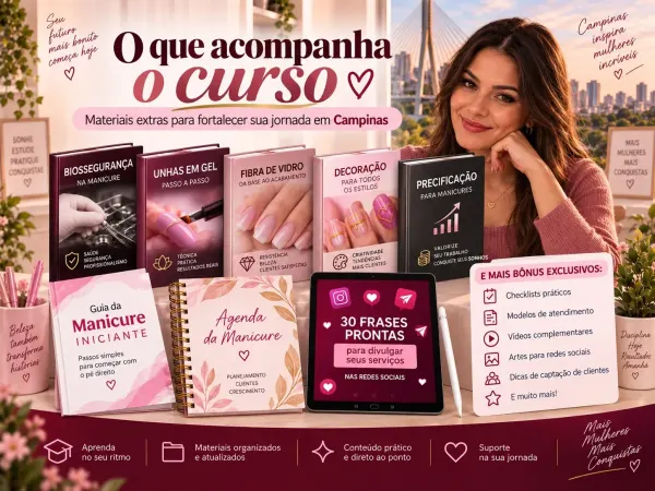 Apostilas e materiais extras do curso de manicure para Campinas