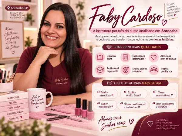 Faby Cardoso, instrutora do curso de manicure analisado para quem mora em Sorocaba