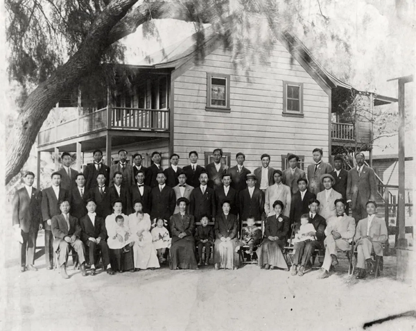 A black and white photo of members of Riverside's Pachappa Camp