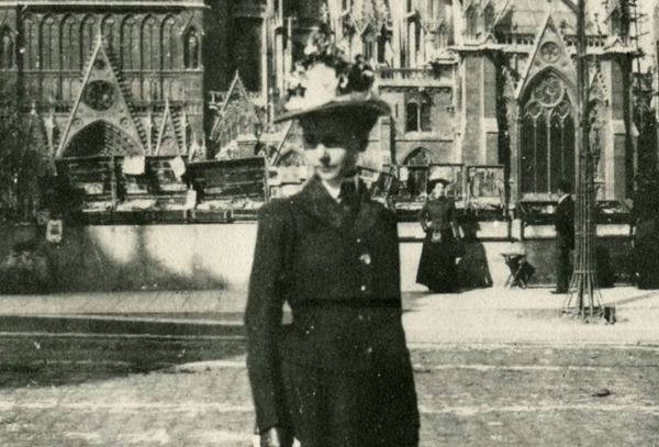 A black and white portrait of Julia Morgan.
