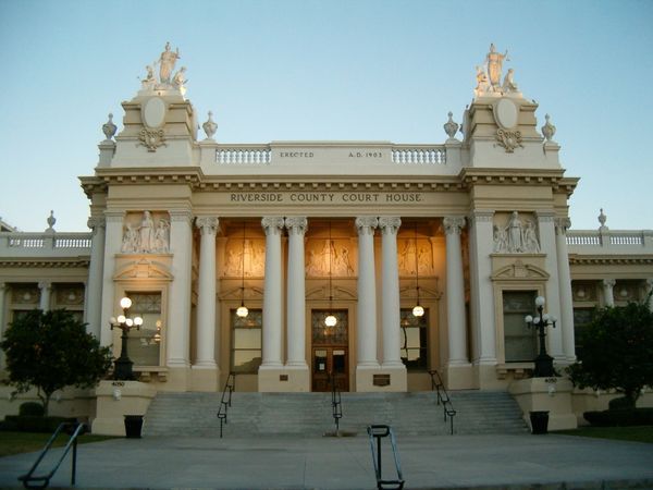 A front view of the Riverside County Court House