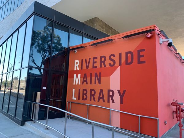 A photo capturing the outside of the Riverside Main Library in Downtown.