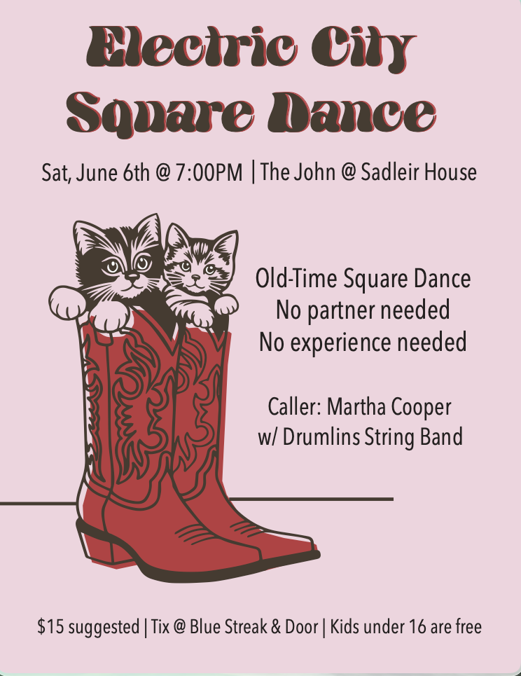 Pink poster of two kittens in red cowboy boots. All important information is in the body of the post.