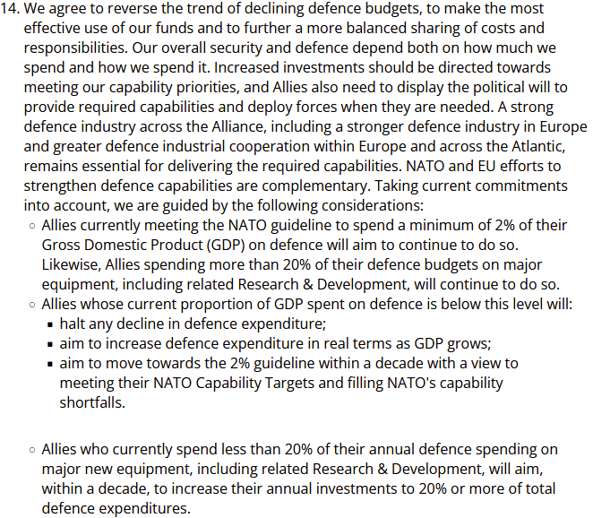 Text about NATO spending goals