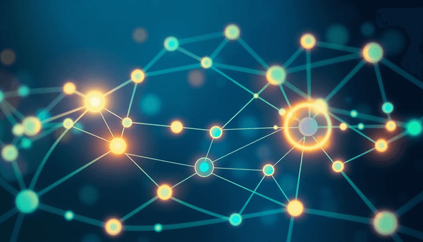Abstract network of glowing interconnected nodes and lines symbolizing CRM relationships