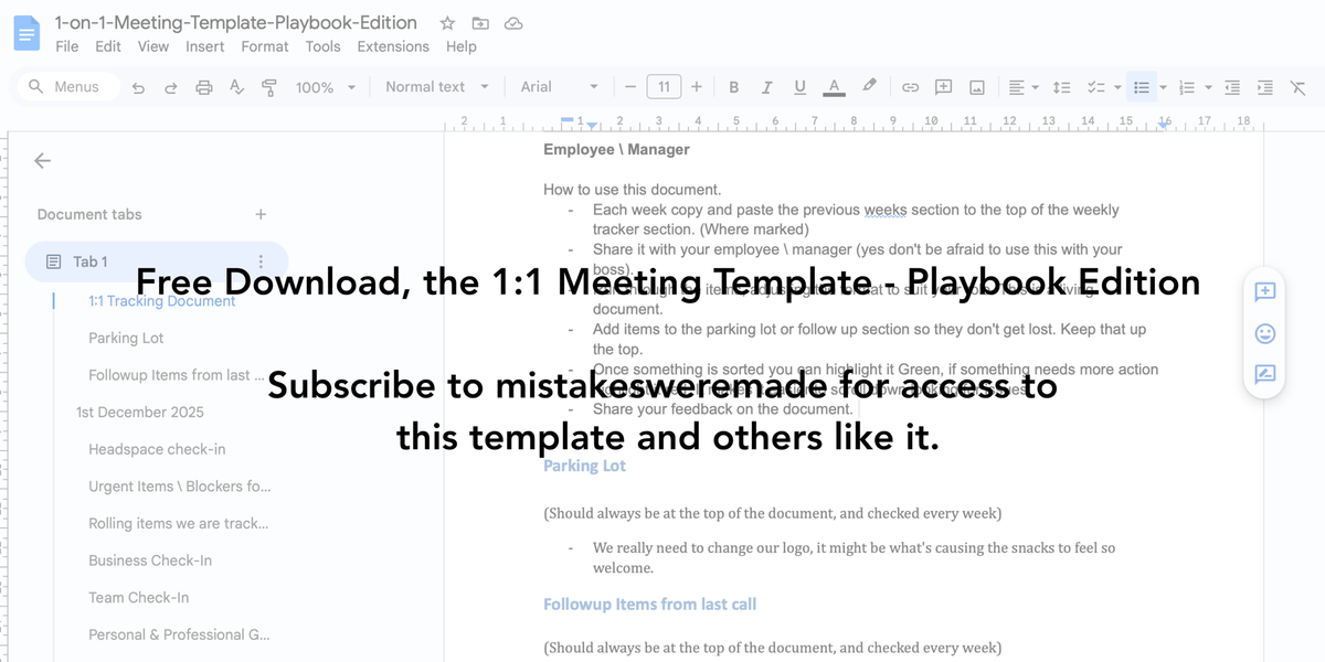 1:1 Meeting Template - Playbook Edition
