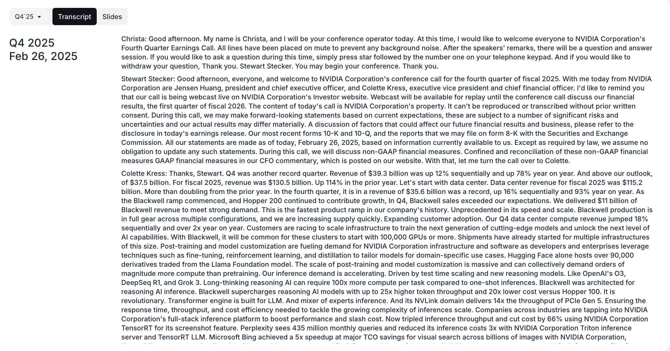 Earnings call transcripts - valuesense.io