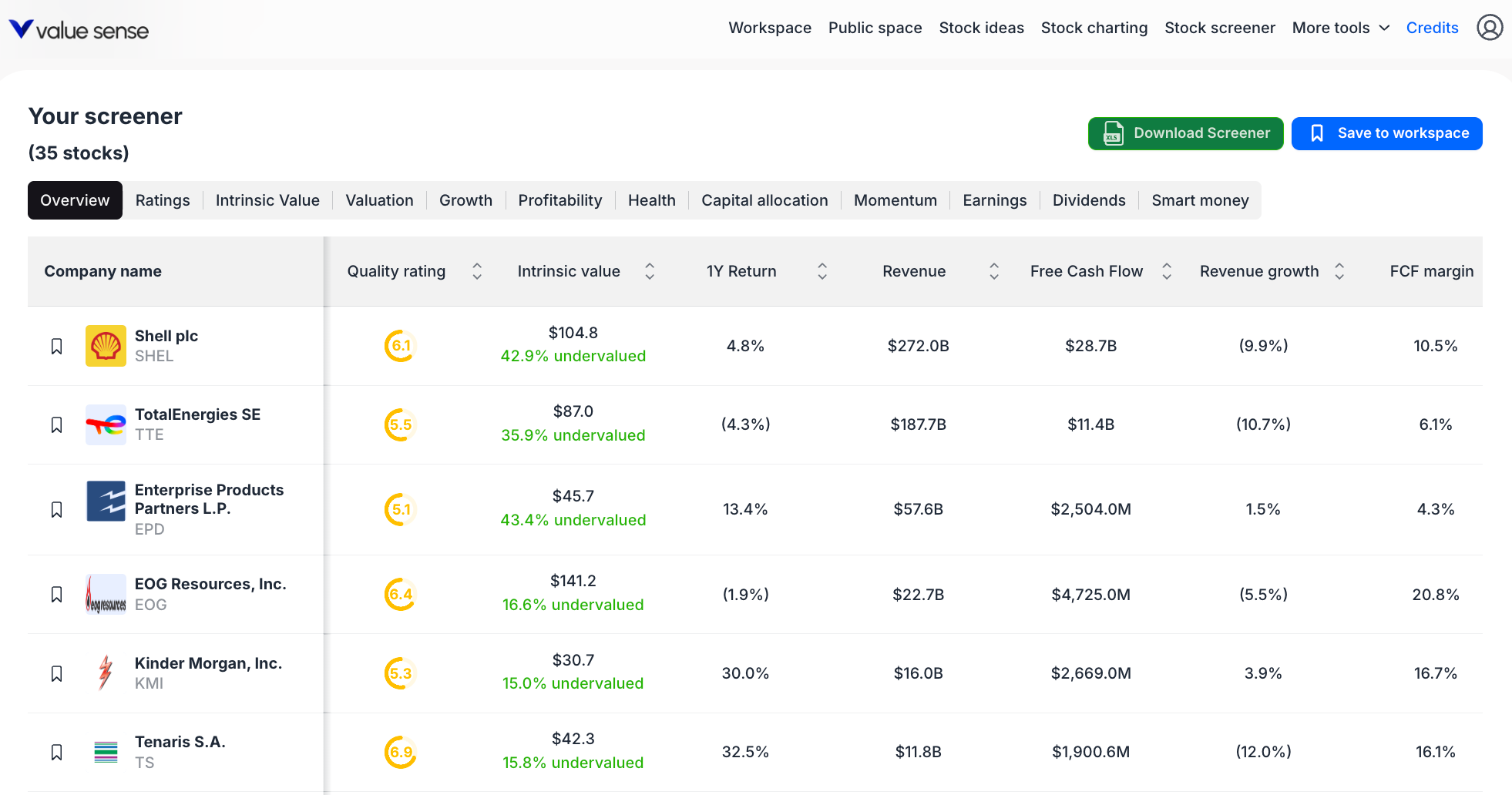 Stock Screener — Value Energy Stocks
