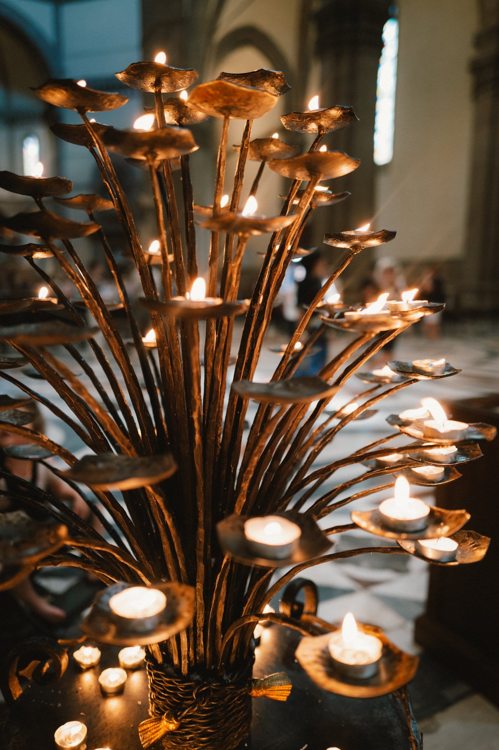 Votive candles in a church