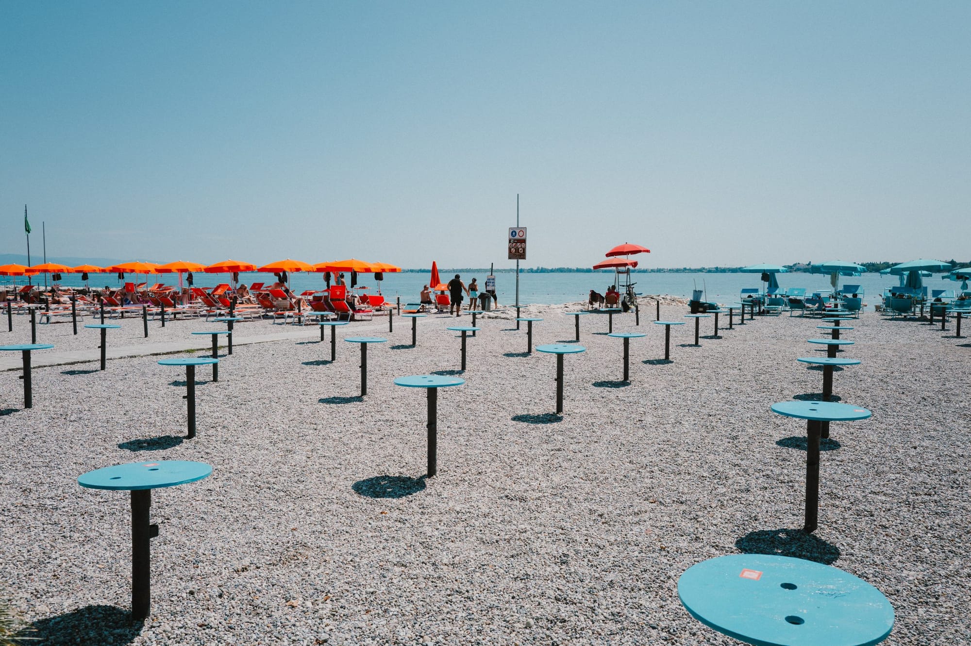 Beach tables on the shingle