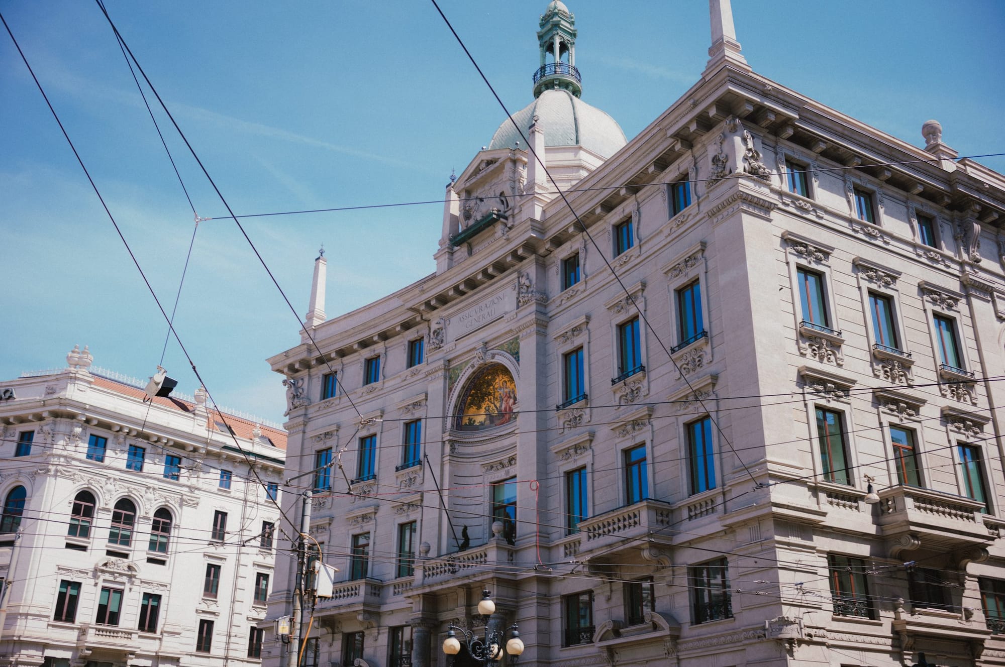 A corner palazzo under tram wires