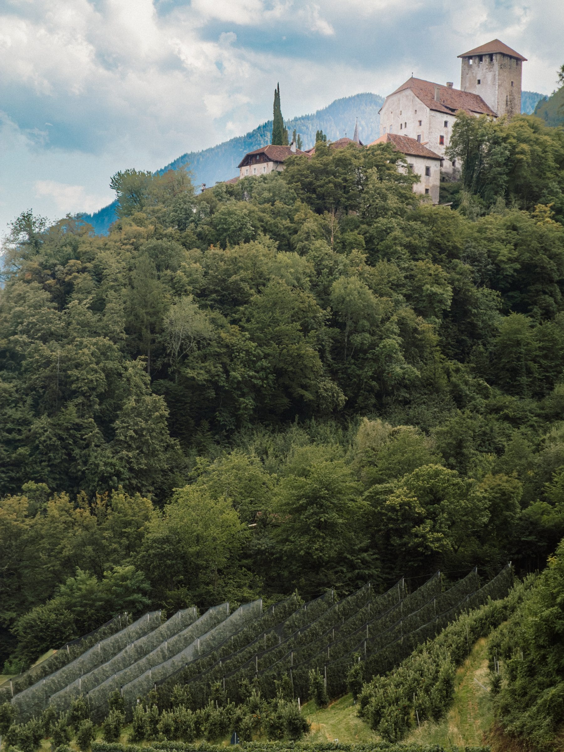 A castle above the orchards