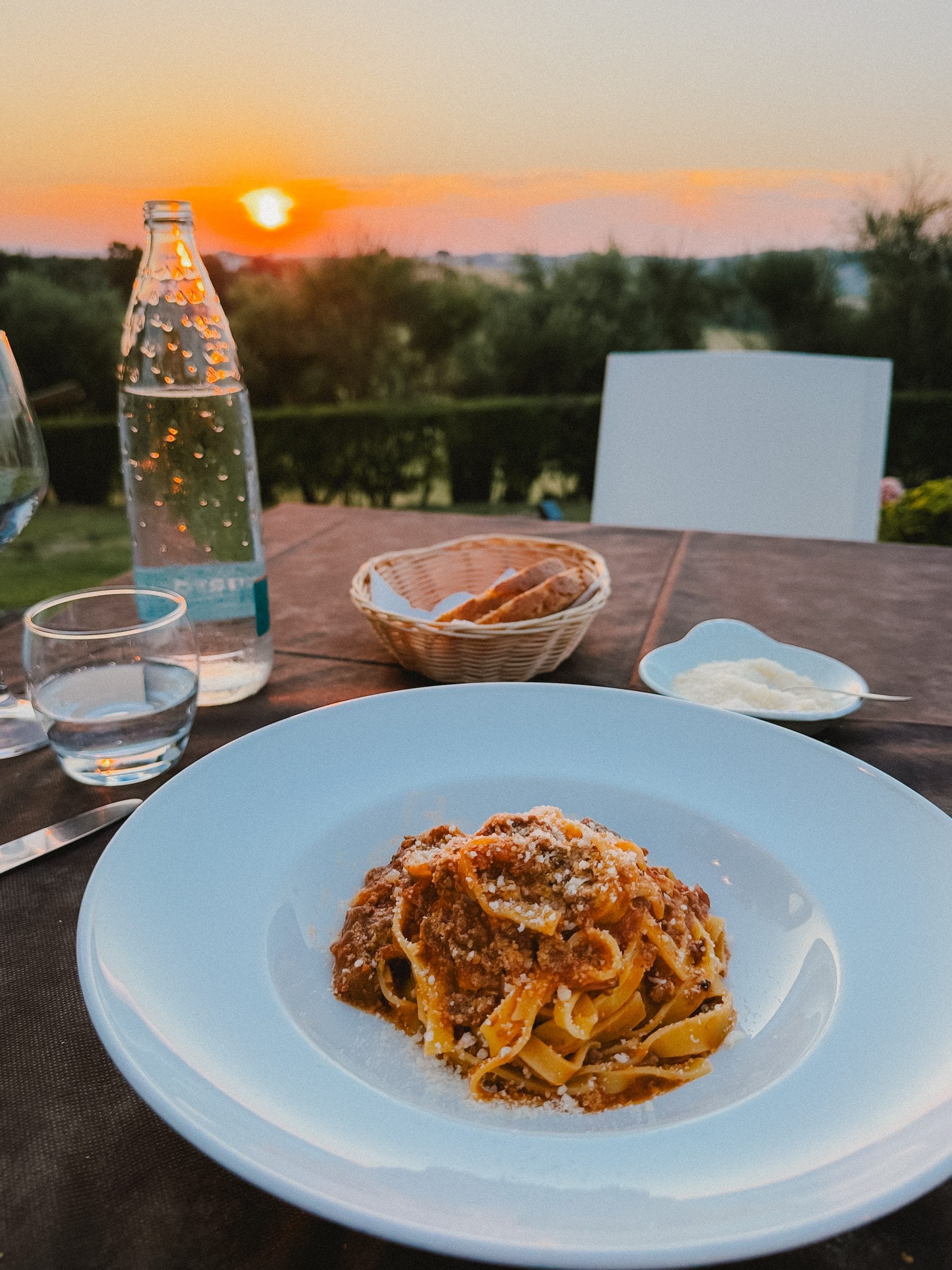 Pasta at sunset in Le Marche