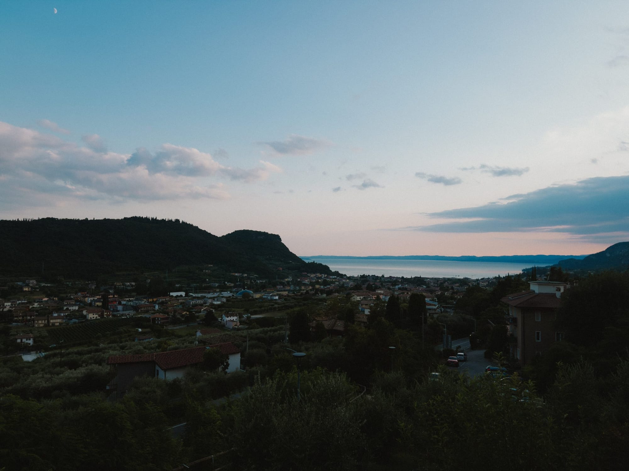 The lake and town at dusk