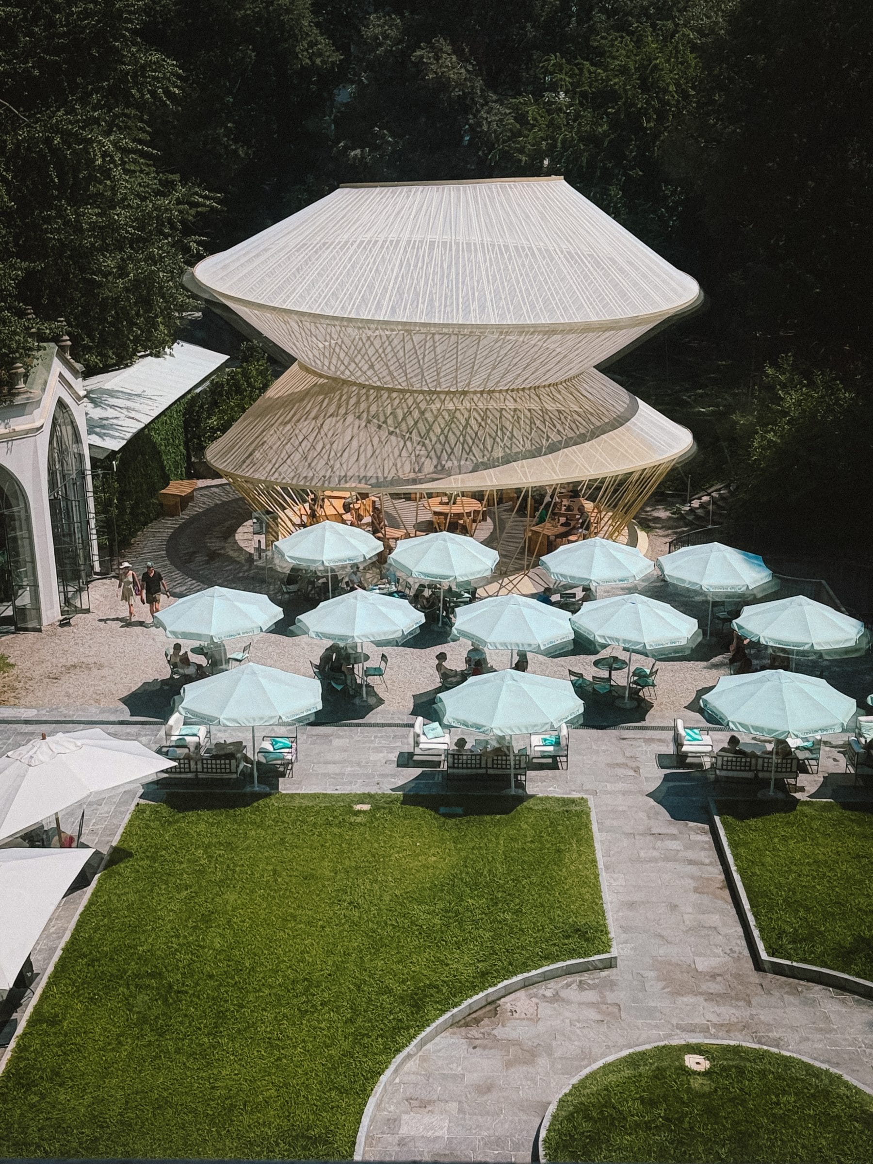 A garden terrace seen from above
