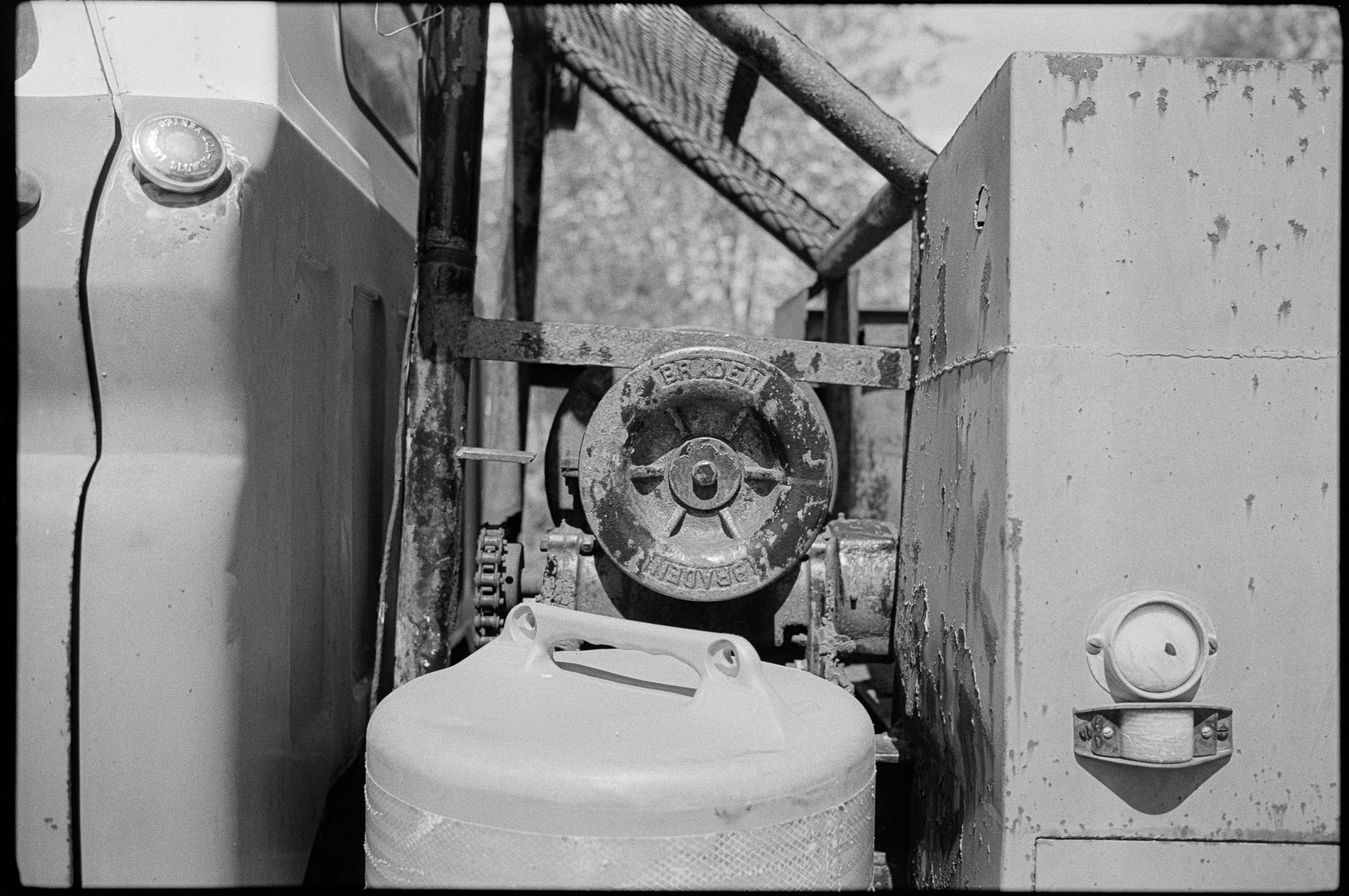 The propane tank behind the station.