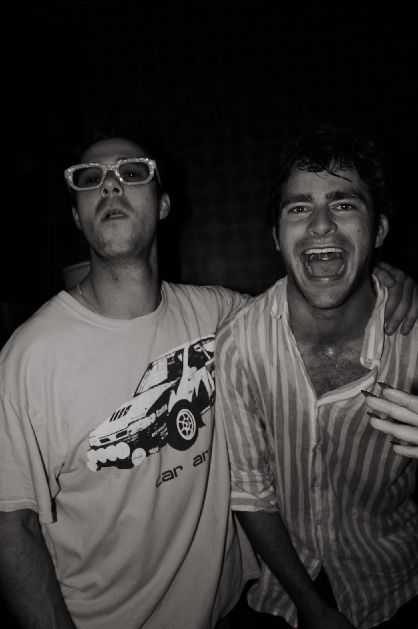 Sunglasses, indoors, after midnight.