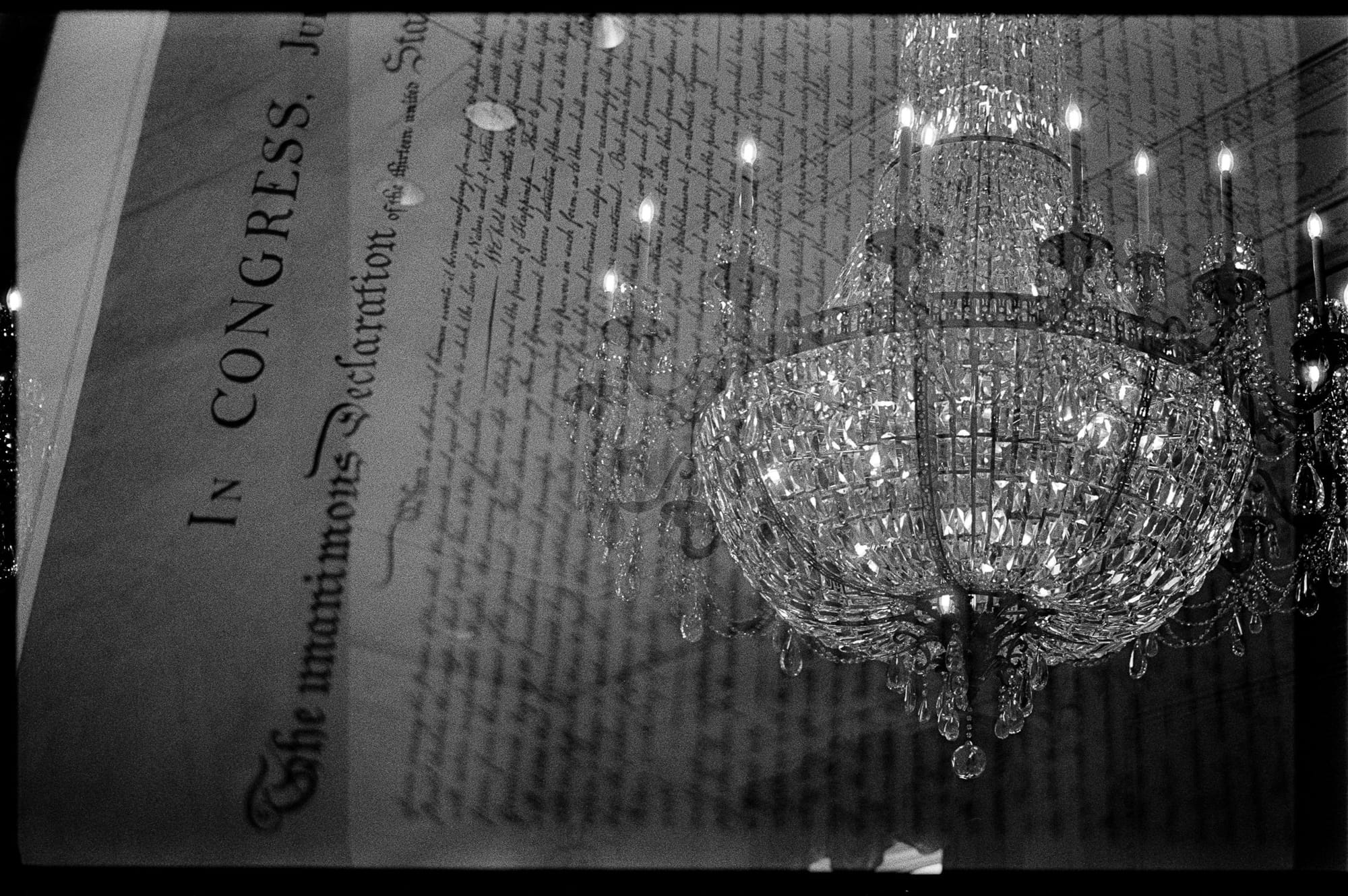 On film: the chandelier over the founding page.