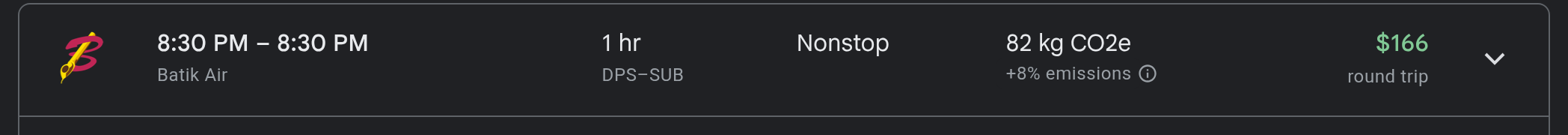 Denpasar to Surabaya Business class fare on Google Flights