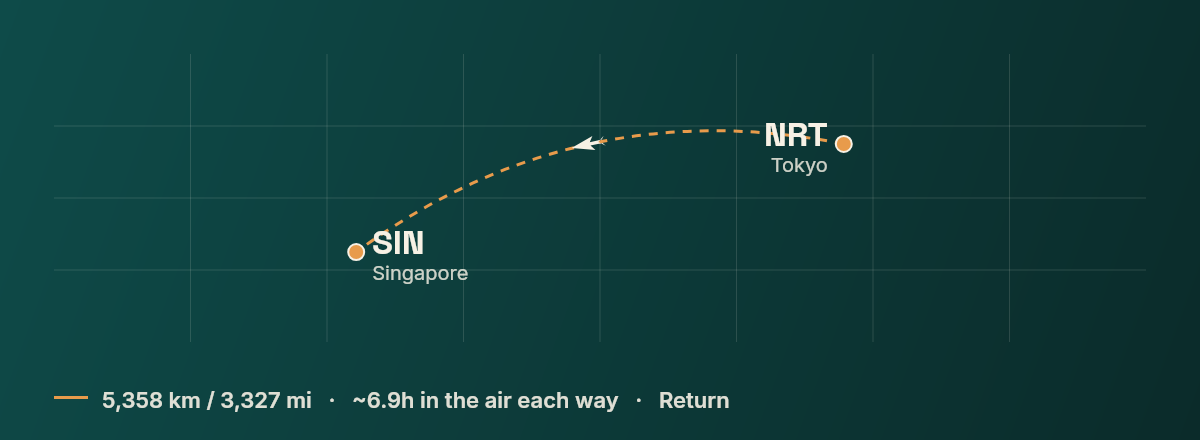 Tokyo to Singapore route map