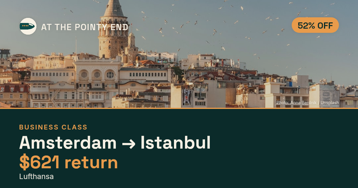 Business return to Istanbul from US$621 — ~52% off. Limited availability.