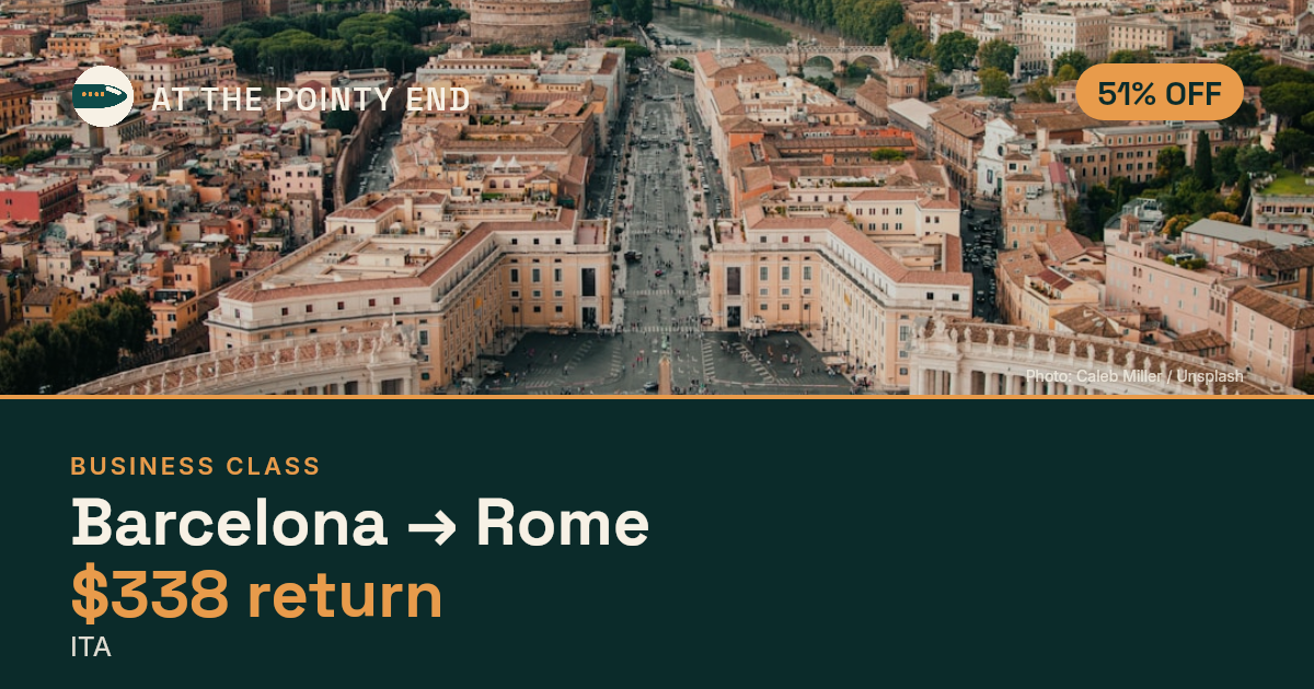 Business return to Rome from US$338, about 51% off. Checked against live availability.