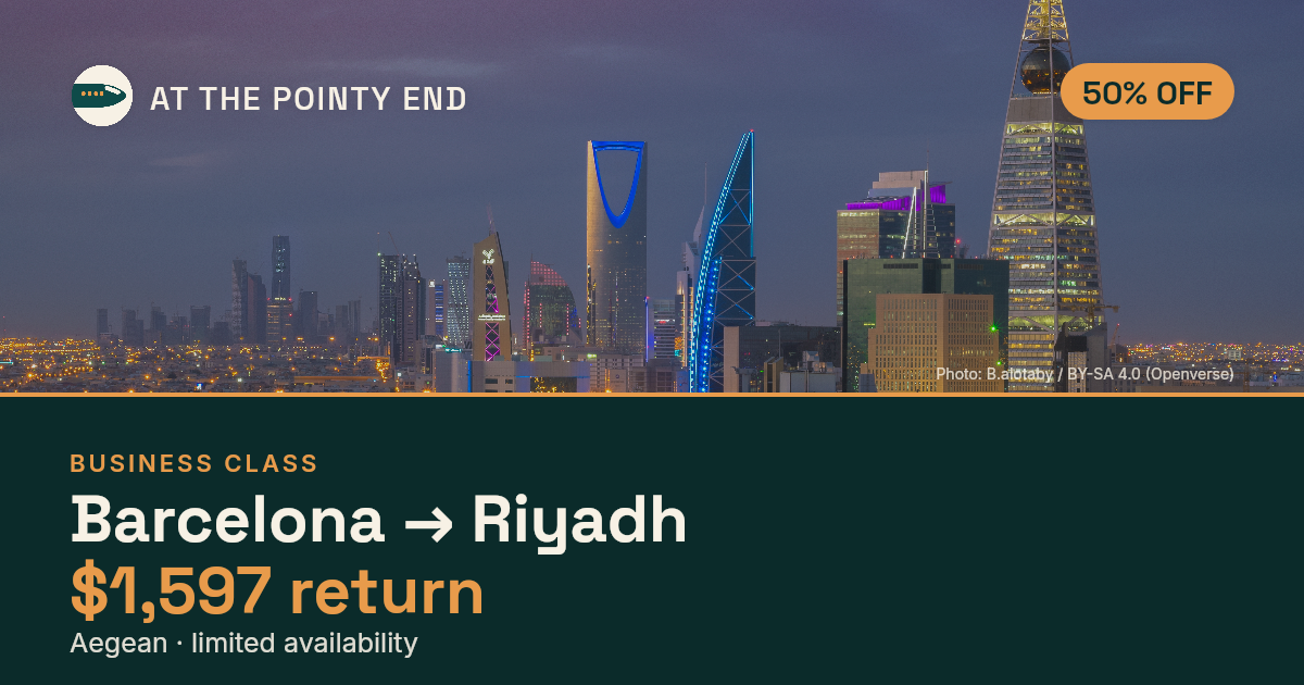 Business return to Riyadh from US$1,597 — ~50% off. Limited availability.