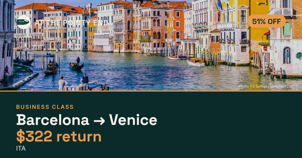 Business return to Venice from US$322, about 51% off. Checked against live availability.