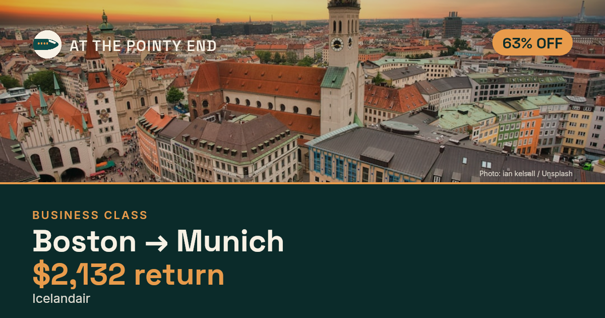 EXPIRED: Business return to Munich was US$2,132. The links inside still show today's best fares.