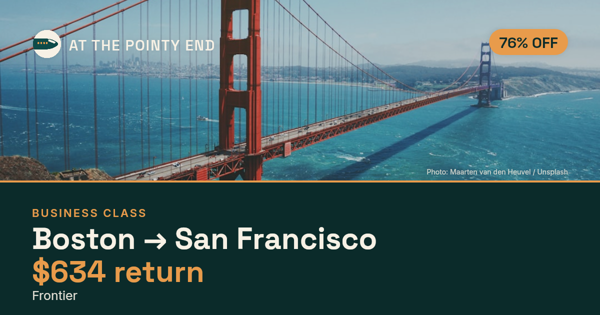 Business return to San Francisco from US$634 — ~76% off. Limited availability.