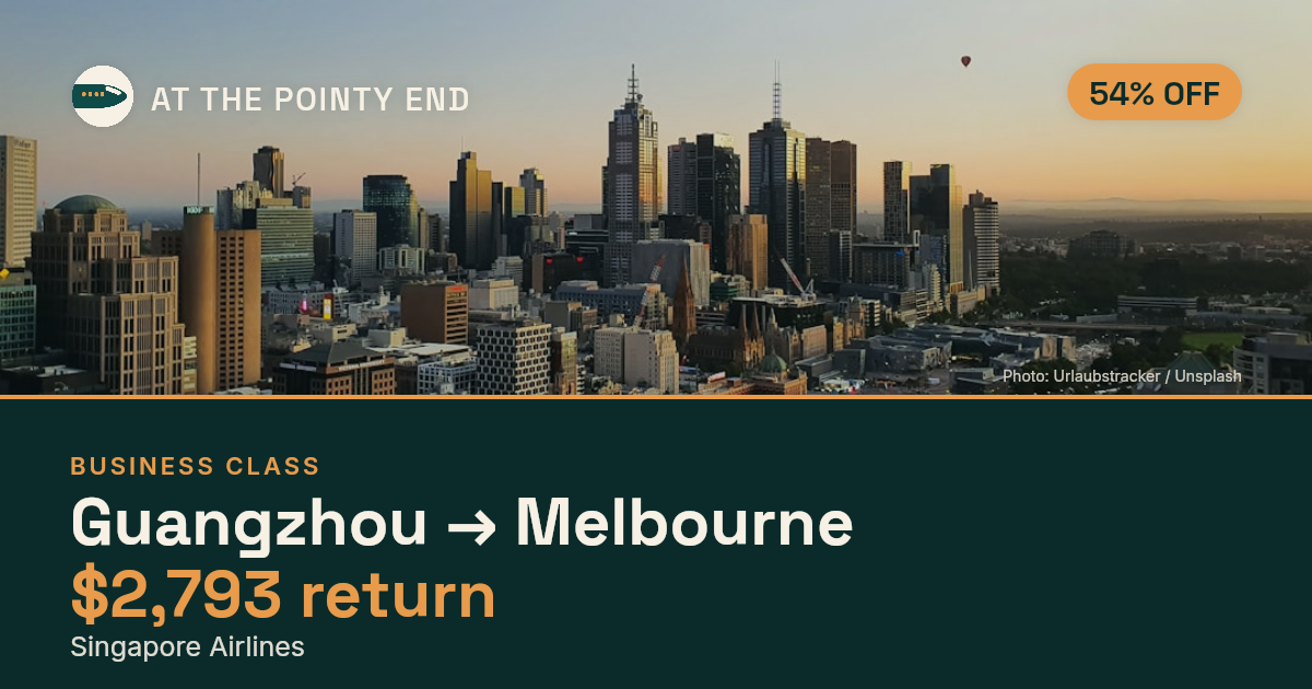 EXPIRED: Business return to Melbourne was US$2,793. The links inside still show today's best fares.