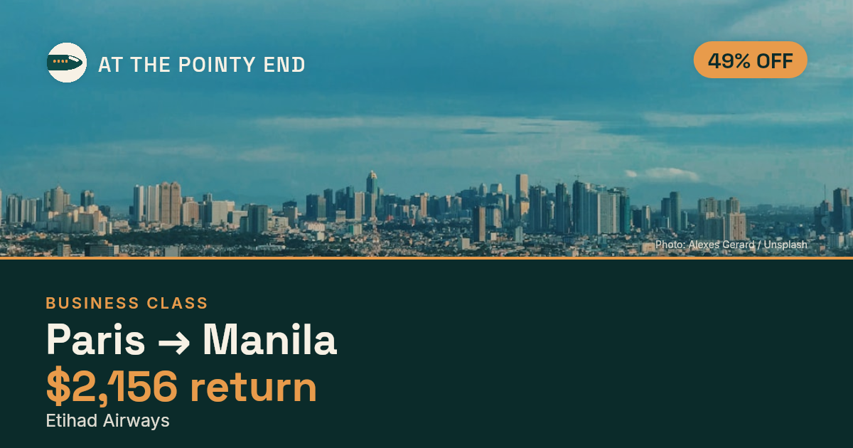 Business return to Manila from US$2,156, about 49% off. Checked against live availability.