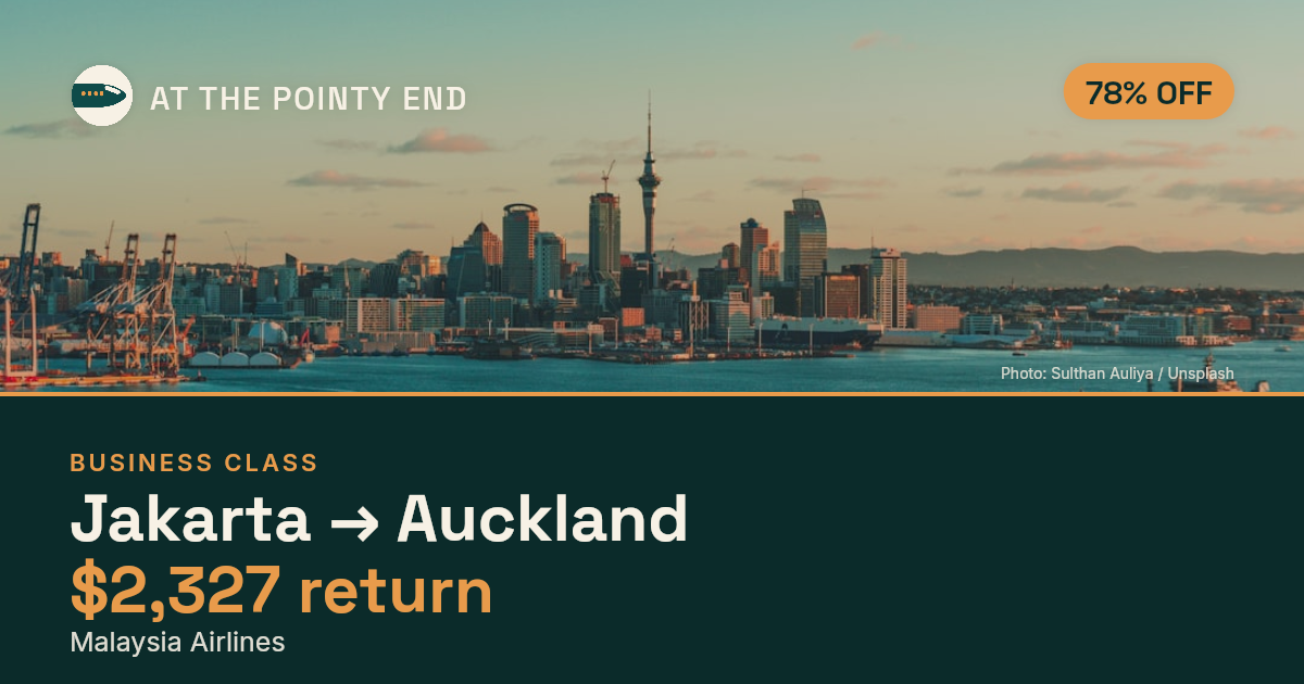 EXPIRED: Business return to Auckland was US$2,327. The links inside still show today's best fares.