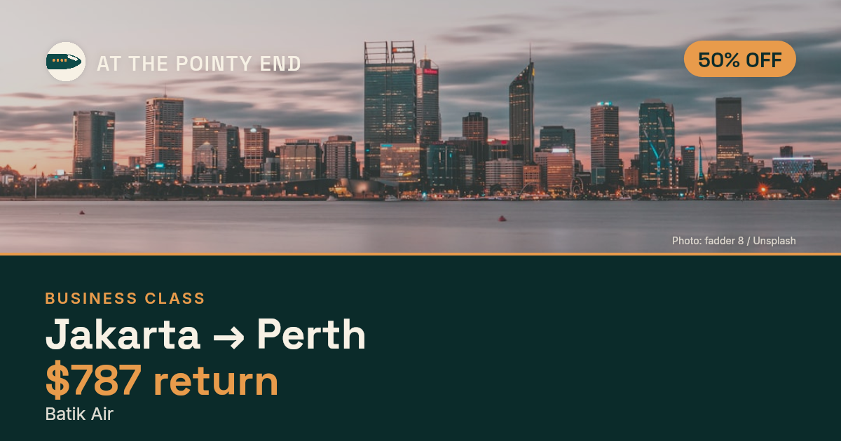 Business return to Perth from US$787 — ~50% off. Limited availability.