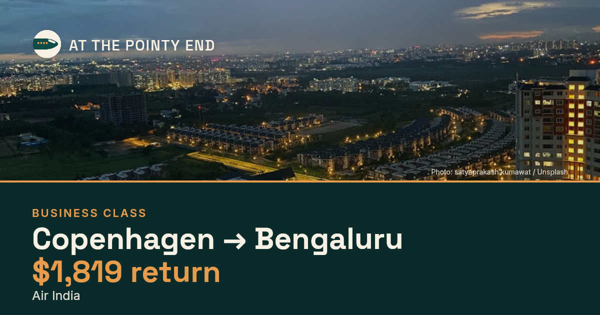 EXPIRED: Business return to Bengaluru was US$1,819. The links inside still show today's best fares.