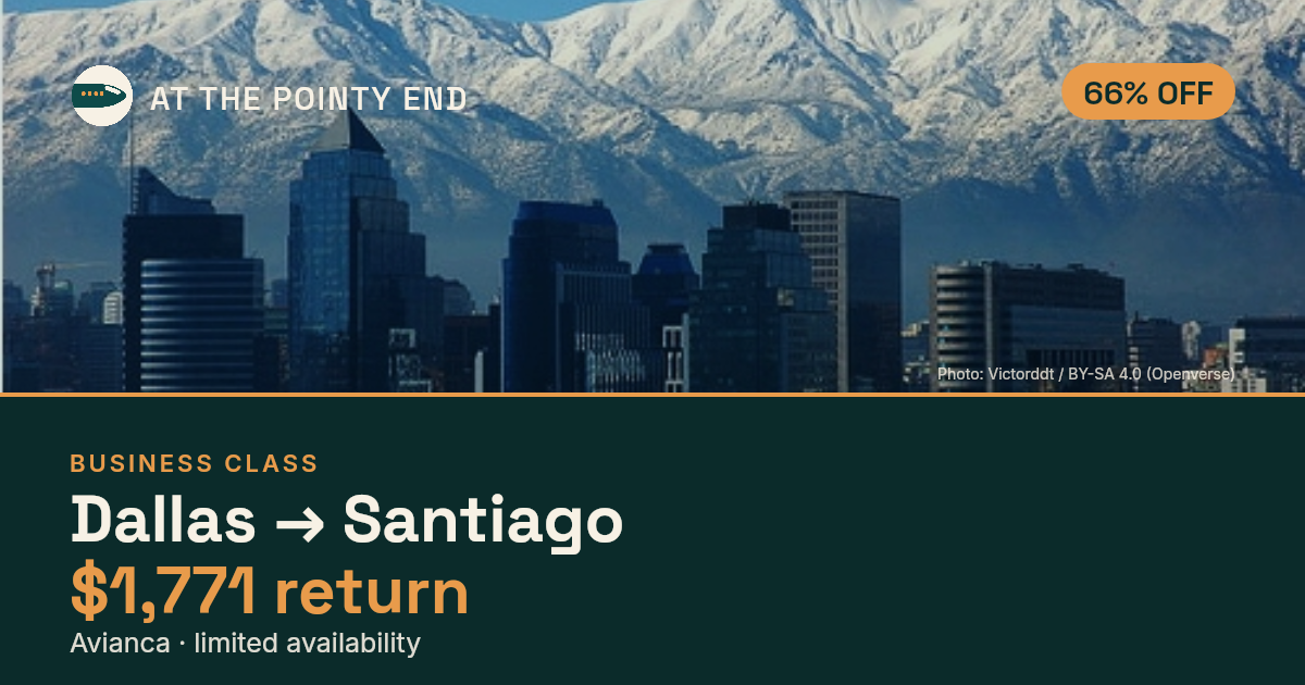 Business return to Santiago from US$1,771 — ~66% off. Limited availability.