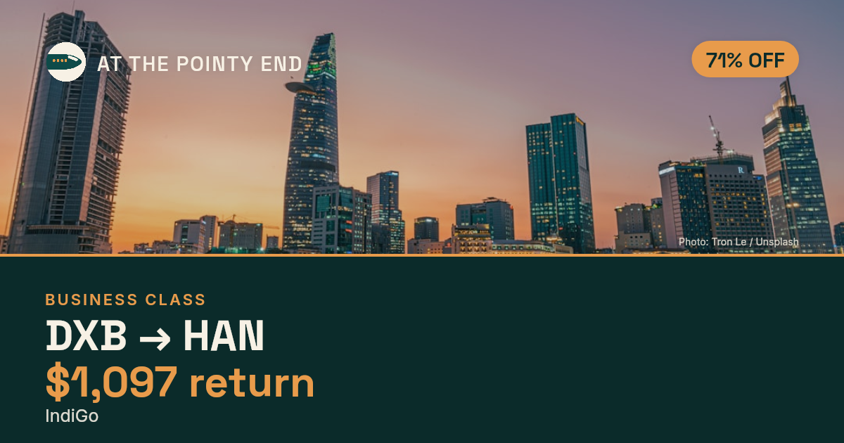 Business return to HAN from US$1,097, well below typical. Checked against live availability.