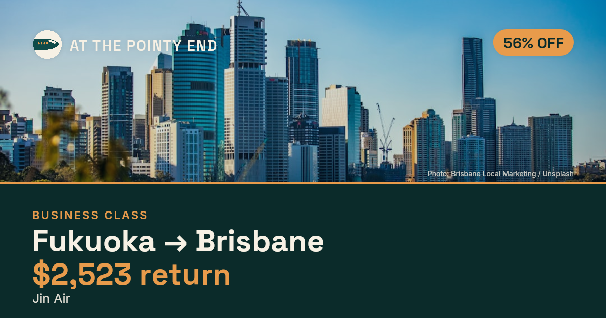 Business return to Brisbane from US$2,523 — ~56% off. Limited availability.