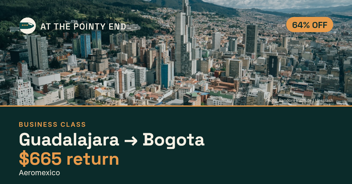 Business return to Bogota from US$665, about 64% off. Checked against live availability.
