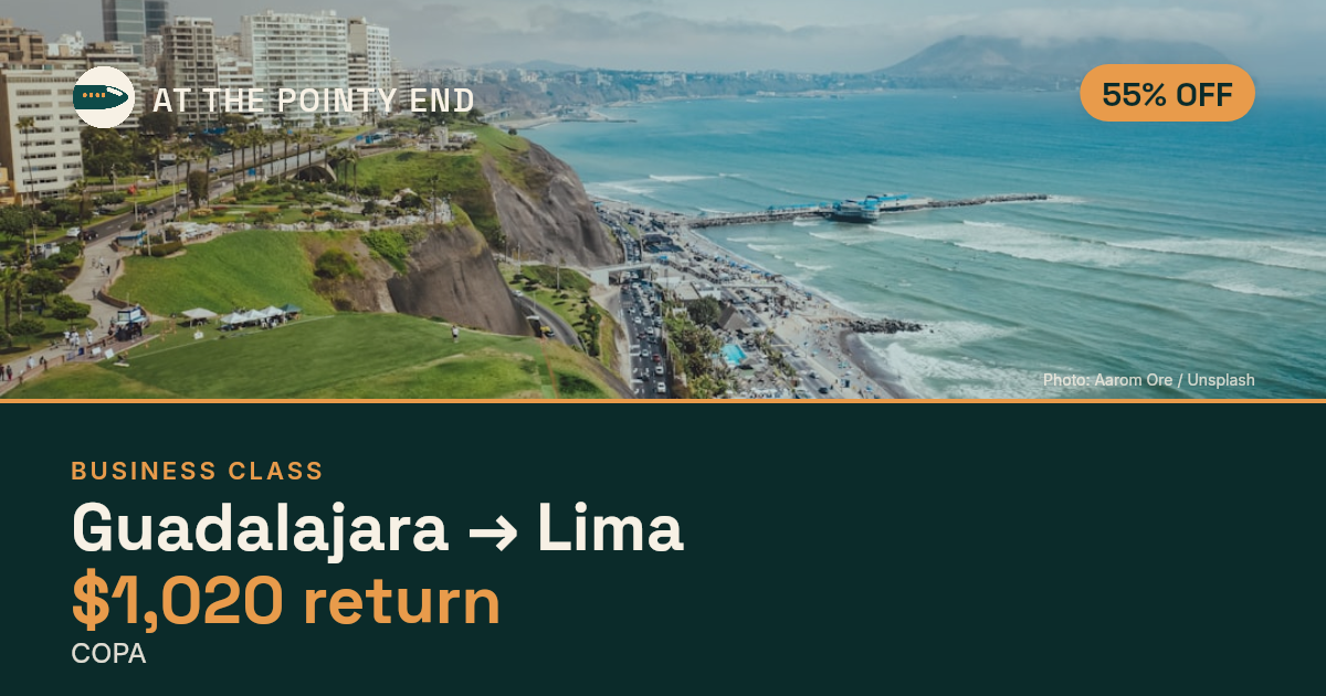 Business return to Lima from US$1,020, about 55% off. Checked against live availability.