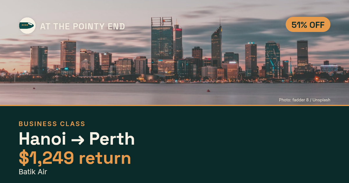 Business return to Perth from US$1,249, about 51% off. Checked against live availability.