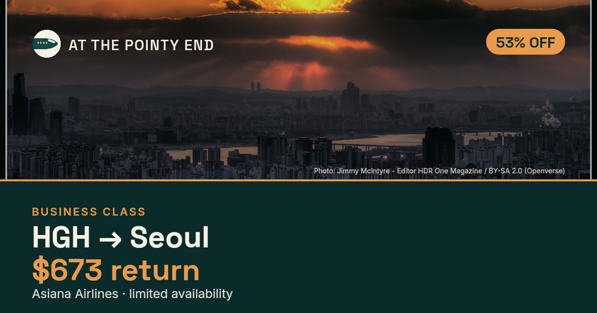 Business return to Seoul from US$673 — ~53% off. Limited availability.