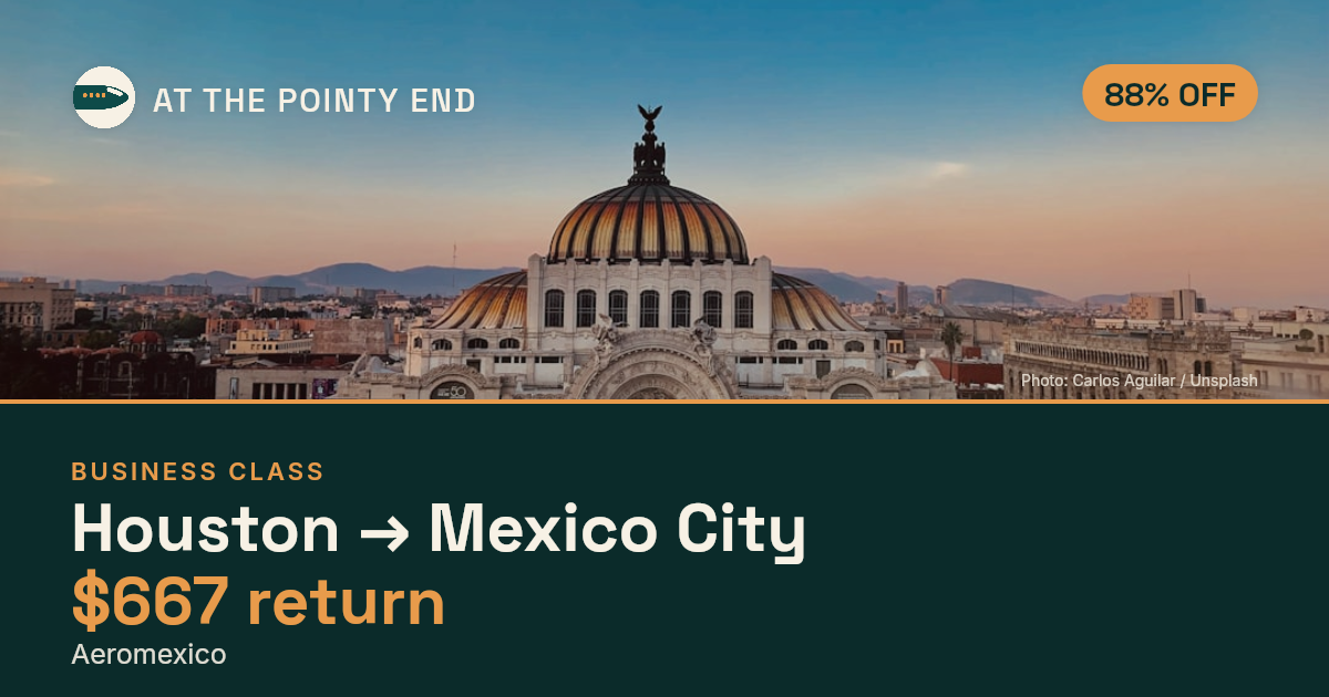 EXPIRED: Business return to Mexico City was US$667. The links inside still show today's best fares.