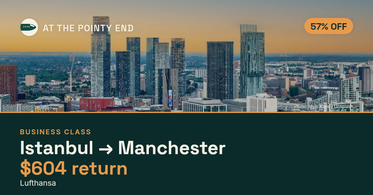 Business return to Manchester from US$604, about 57% off. Checked against live availability.