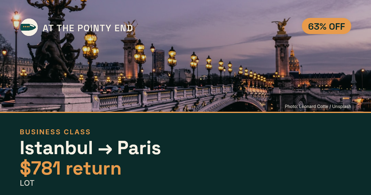 Business return to Paris from US$781, about 63% off. Checked against live availability.
