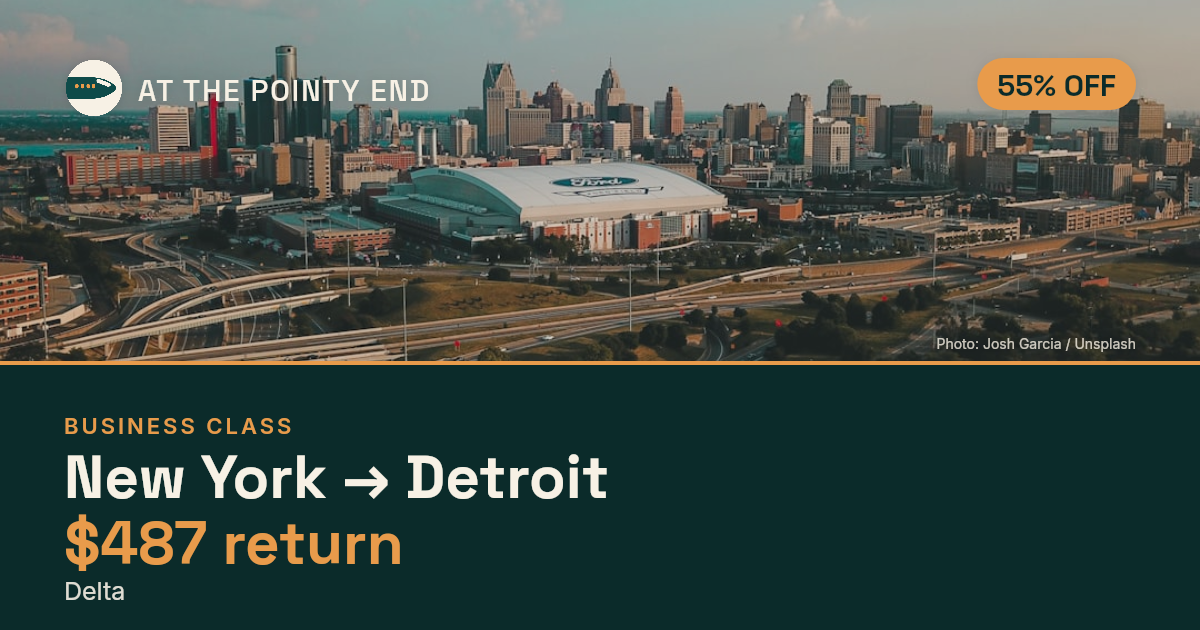 Business return to Detroit from US$487, about 55% off. Checked against live availability.